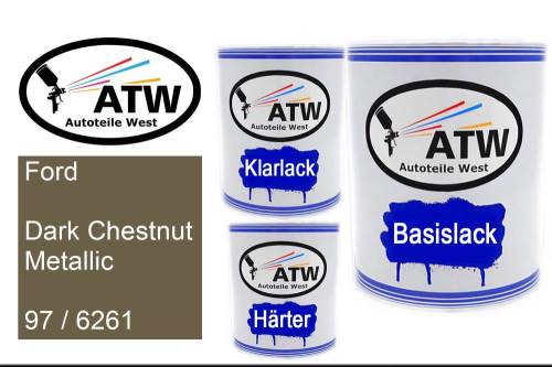 Ford, Dark Chestnut Metallic, 97 / 6261: 1L Lackdose + 1L Klarlack + 500ml Härter - Set, von ATW Autoteile West.